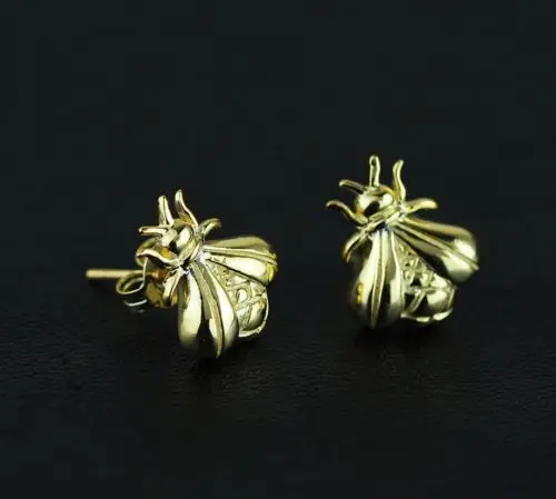 Solid Sterling SIL милые серьги гвоздики золотистого цвета с медом и Пчелой A1296