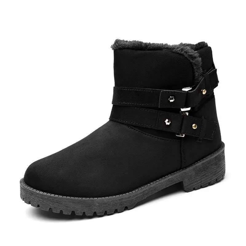 Модные женские зимние сапоги из замши удобные теплые плюшевые женская обувь с