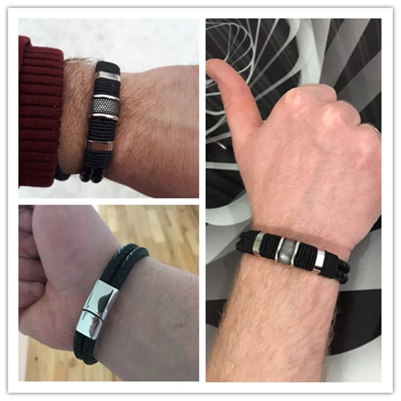 Новинка 2018 кожаный плетеный браслет в стиле панк для мужчин из нержавеющей стали