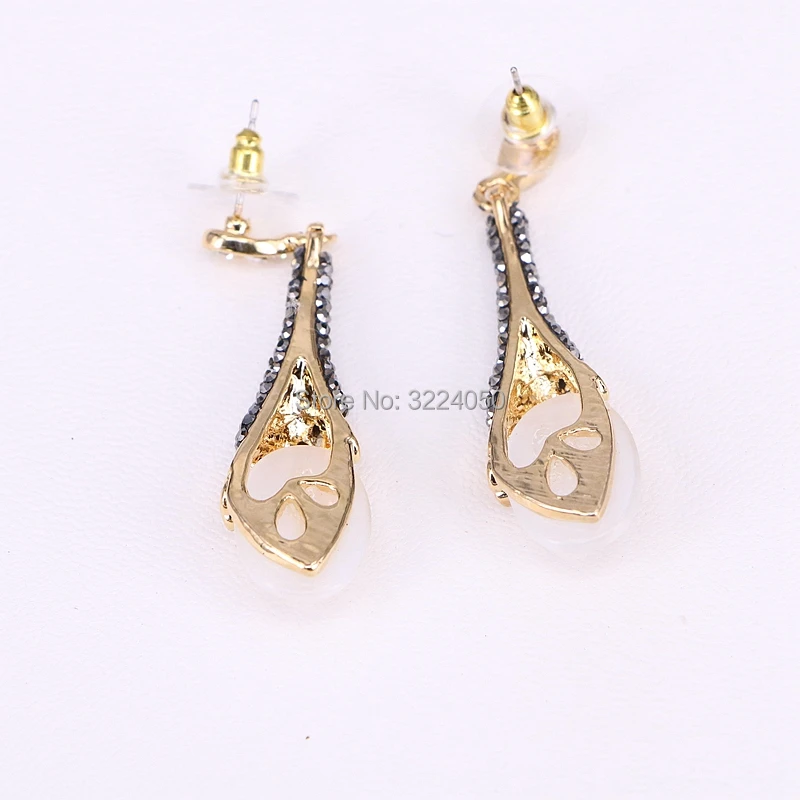 Серьги подвески женские 1 пара золотистого цвета с опаловым/кошачьим глазом