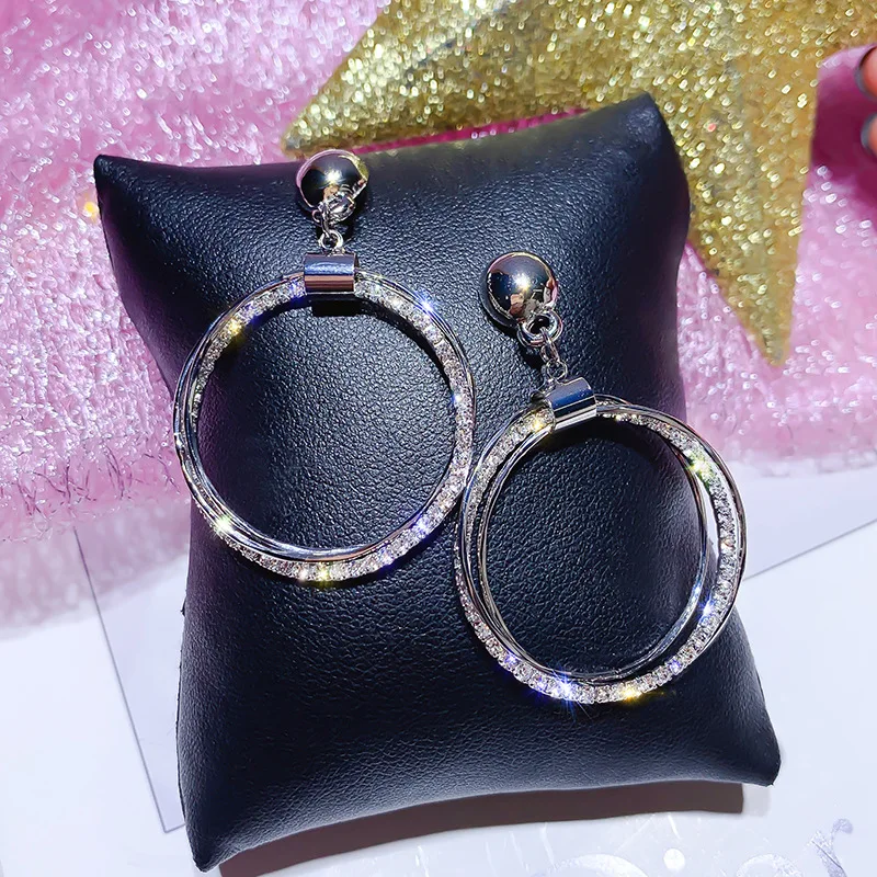 FYUAN модные круглые геометрические Висячие серьги для женщин Bijoux Золотой Серебряный Цветной Круг Стразы Висячие серьги вечерние ювелирные изделия