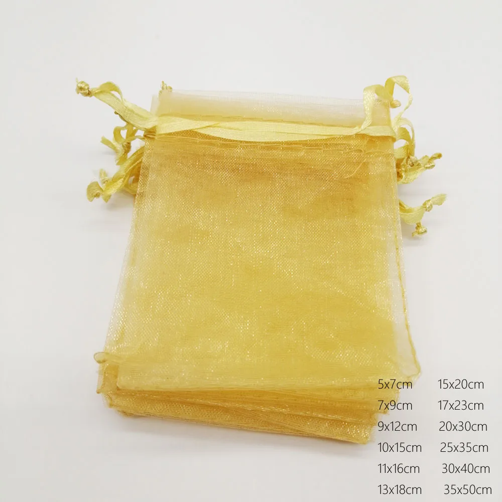 Золотые мешки из органзы на шнурке 500 шт. для ювелирных изделий подарки