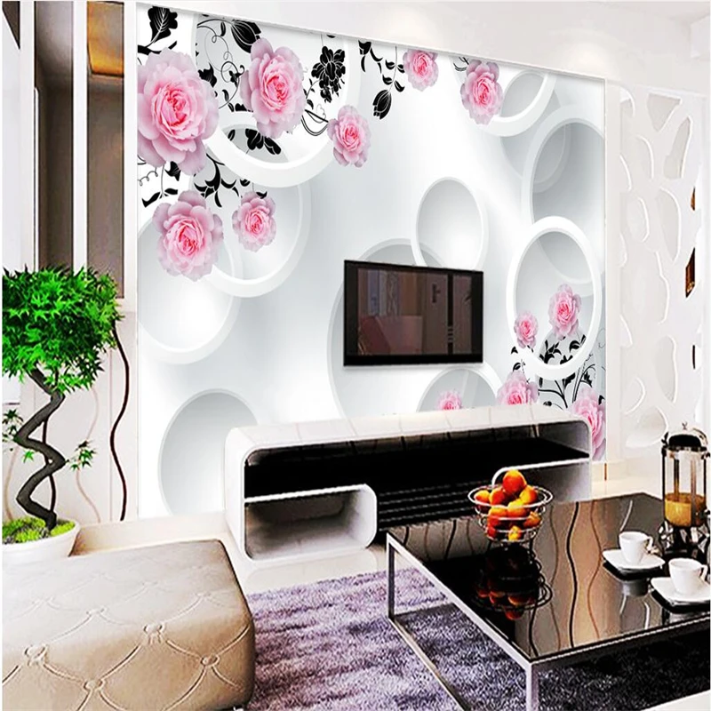 Пользовательские фото наклейки на стену Роза 3D стерео круги ТВ стены papel де parede 3d