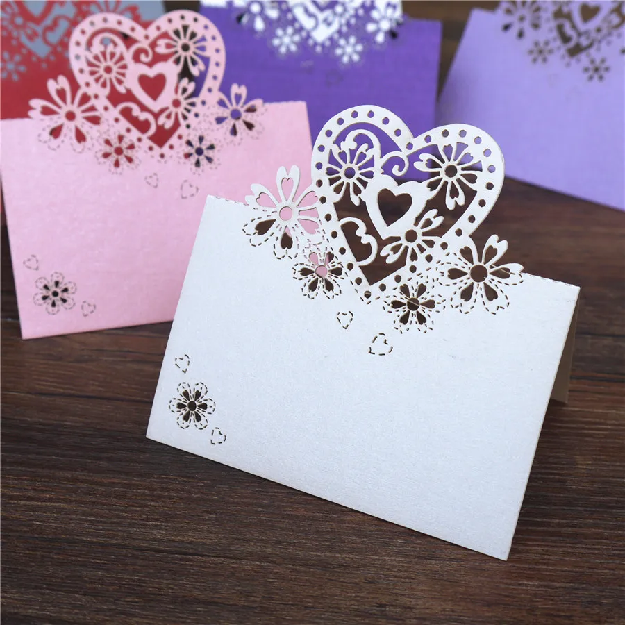 100 шт. романтические любовь Сердце Лазерная резка свадьба Вечеринка стол с именем