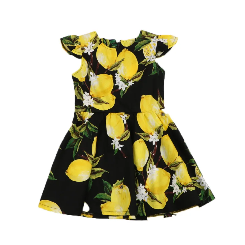 New Brand Summer Girls Cotton Dresses Lemon Pattern Fly Sleeve Baby Girl Dress Children Soft Sundress Kids Clothes  Детская одежда