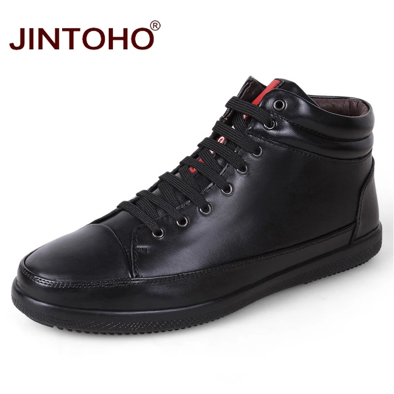 JINTOHO/ г.; мужские Ботильоны из натуральной кожи; зимние теплые модные мужские ботинки из натуральной кожи на меху; ботинки без меха; мужская обувь