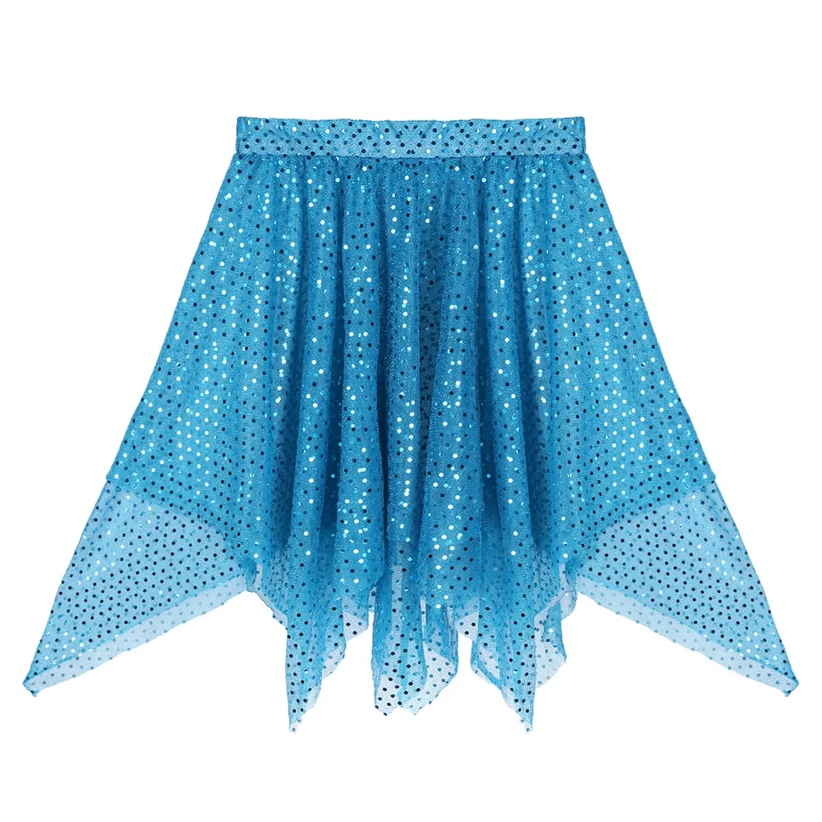 Sky Blue Женский Блестящий купальник для гимнастики, Одежда для танцев, асимметричная юбка в горошек для латинских танцев, костюм для взрослых, Женская юбка для танцев - Цвет: Sky Blue