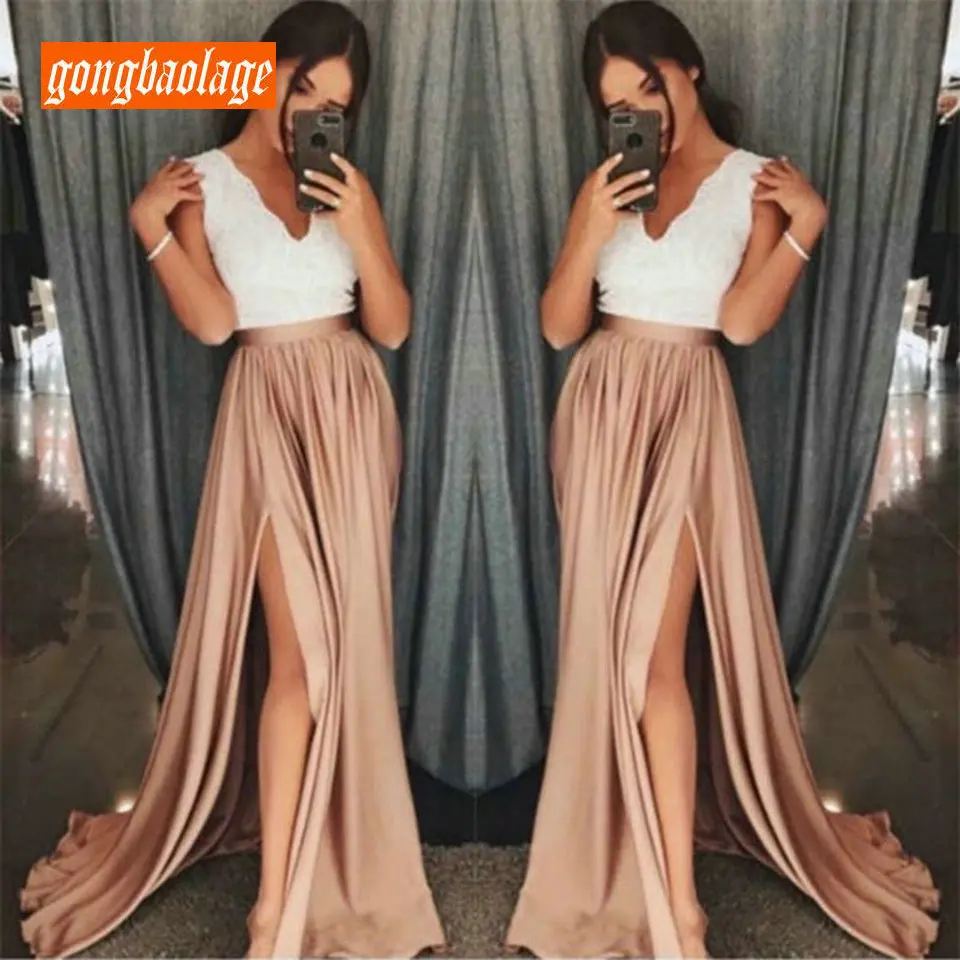 Платье женское длинное атласное на молнии с V образным вырезом|Платья выпускной| |