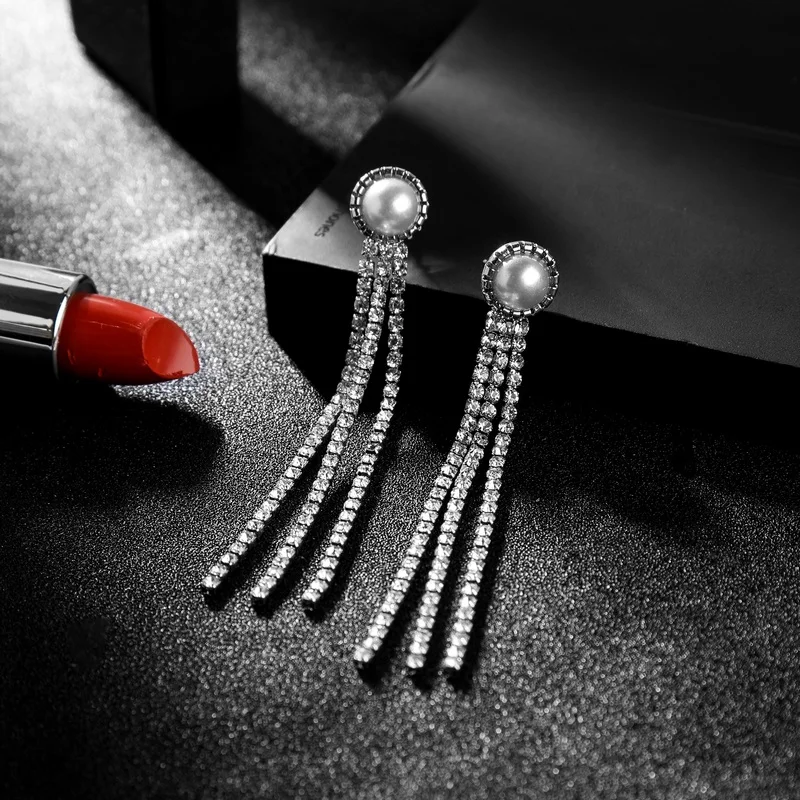 Женские Висячие серьги HanCheng длинные висячие серьги-подвески со стразами