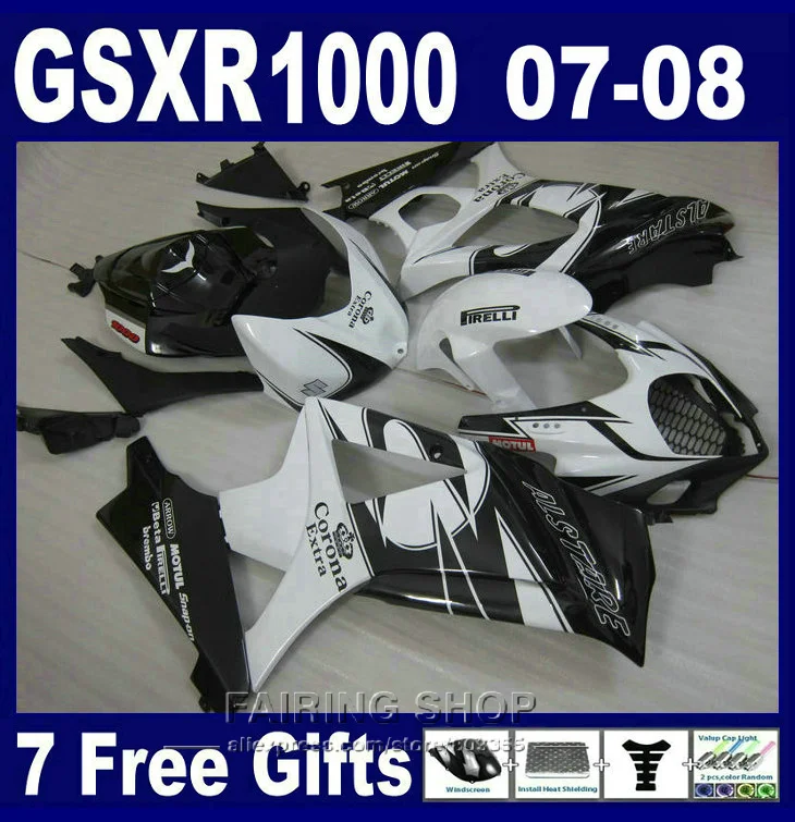 Мотоцикл горячая Распродажа Обтекатели для Suzuki GSXR 1000 07 08 классический белый