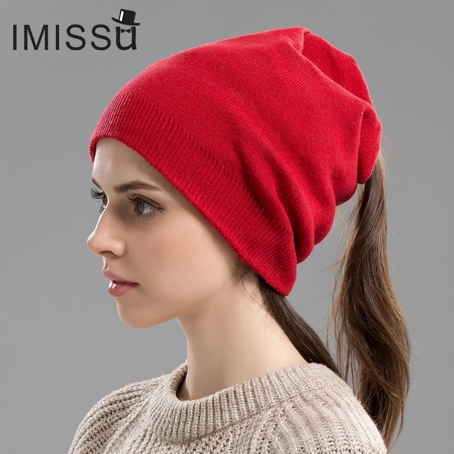 

IMISSU Осень Зима Beanie Шляпы женские Вязаные Шерстяные Skullies Сплошной Цвет Повседневная Cap Лыж Gorros Капота Роковой Шляпы для женщины