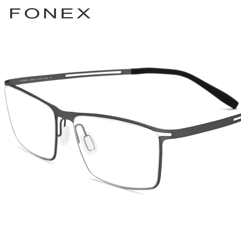 FONEX B титановая оправа для очков, мужские полуоправы, очки по рецепту, ультралегкие очки для близорукости, оптическая оправа, Безвинтовые очки 874 - Цвет оправы: Серый