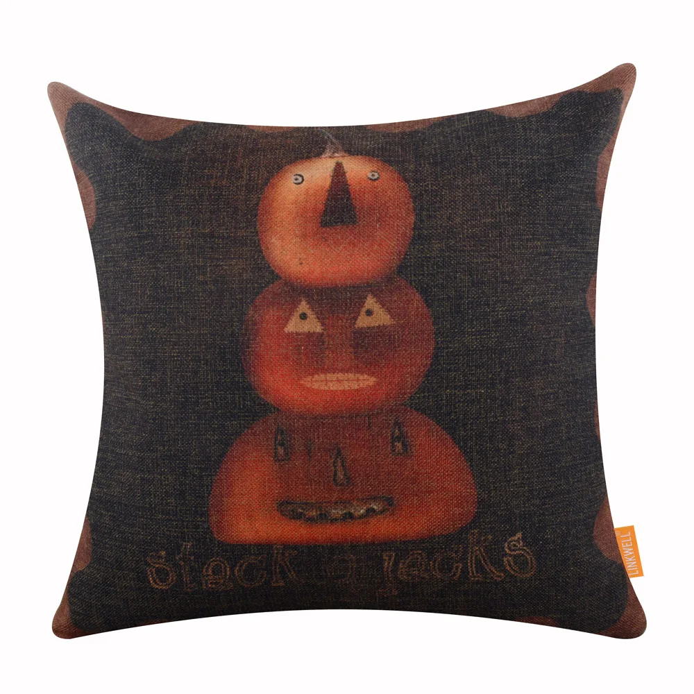 Мешковиная наволочка LINKWELL сезонное украшение черная кошка тыква фонарь призрак
