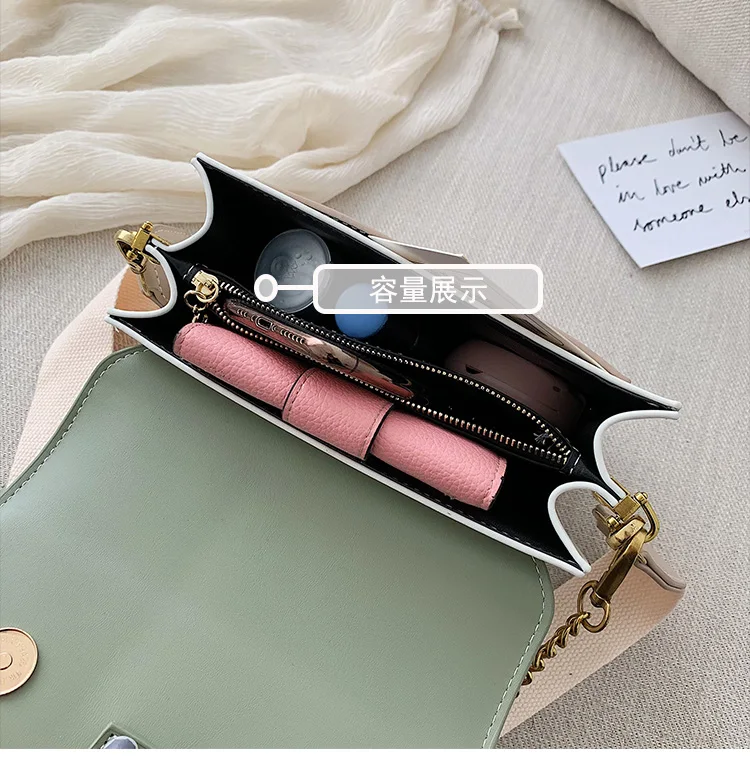 Women's High Quality Leather Messenger Bag Metal Chain Small Square Bag Travel Convenient Handbag Messenger Bag Shoulder Bag
