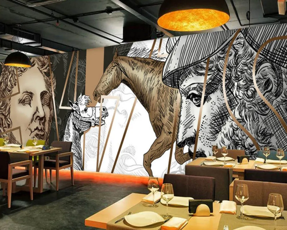 

Free Shipping Hand-Painted David Statue Bar KTV Wallpaper Mural Art Abstract Custom 3D Restaurant Decor Wallpaper Hotel Mural