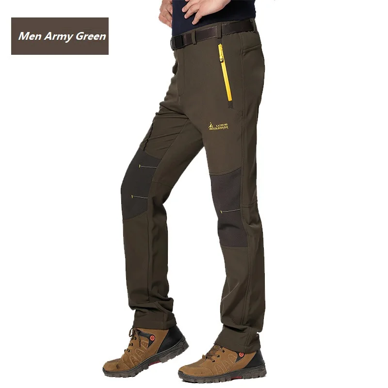 Men army green Мужские зимние водонепроницаемые походные брюки на открытом воздухе ветрозащитные теплые флисовые утепленные ветрозащитные походные лыжные штаны для кемпинга и альпинизма - Цвет: Men army green