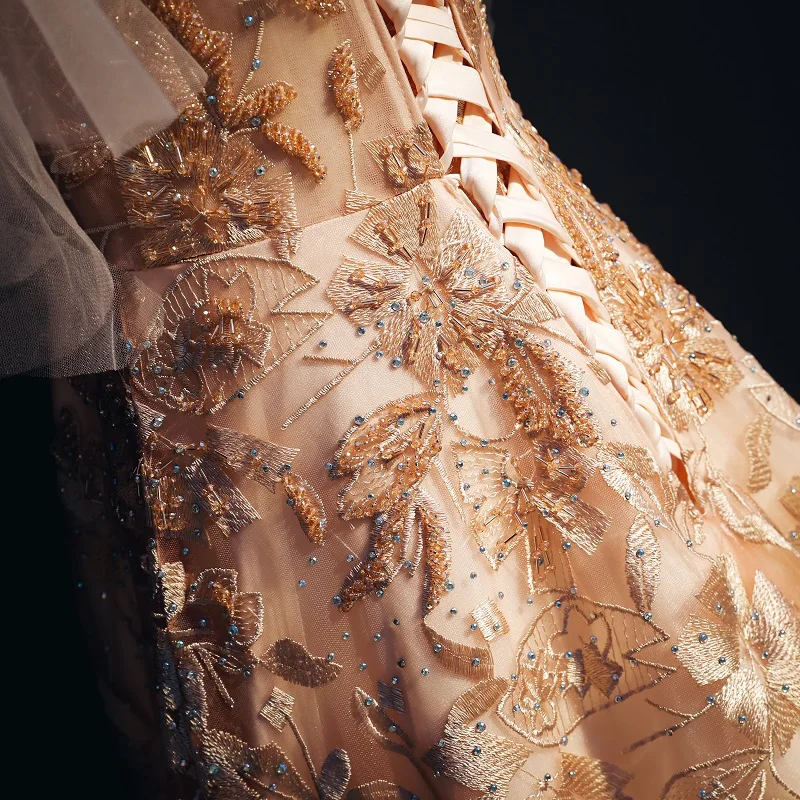 

Evening Dresses Long 2020 V Neck Lace Tulle Beading Elegant Party Gowns Evening Gowns Robe De Soiree Long Gown Evening