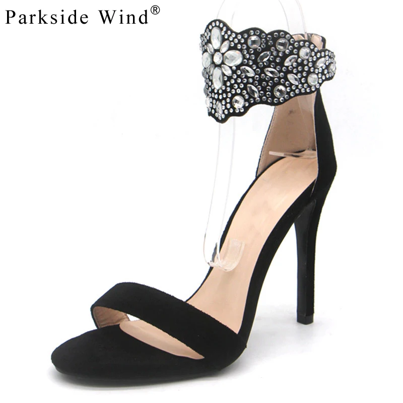 Parkside Wind/женские сандалии-гладиаторы; туфли на высоком тонком каблуке из флока с кристаллами; модные летние вечерние женские PumpsXWC1068-45 со стразами