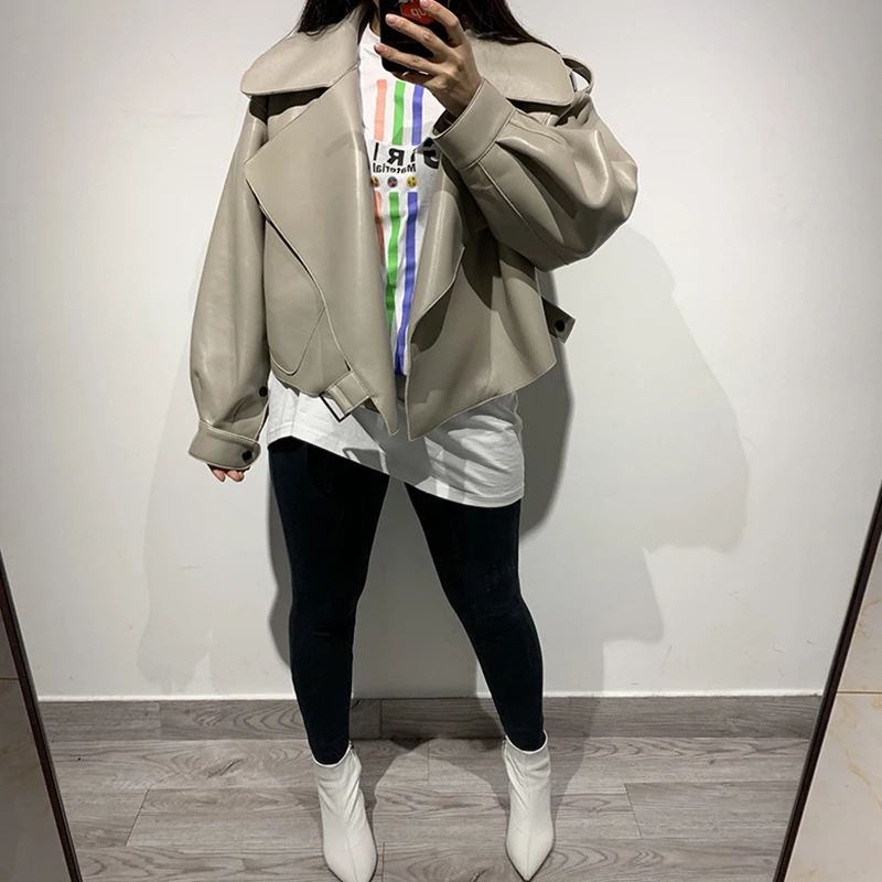 Женская свободная куртка из натуральной кожи | одежда