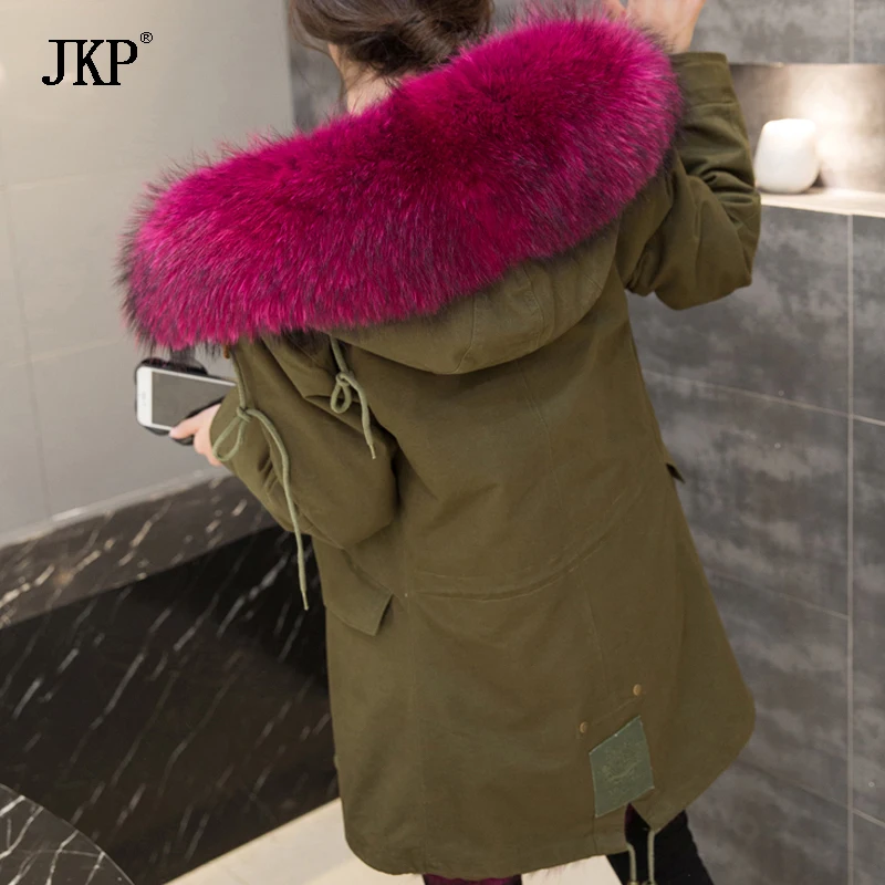 Новинка 2020 женская зимняя армейская зеленая и черная куртка пальто с лисьим