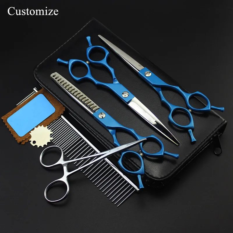 Customize 5 kit Japan 6.5 inch blue Pet dog grooming hair scissors dog thinning shears pet cutting barber hairdressing scissors