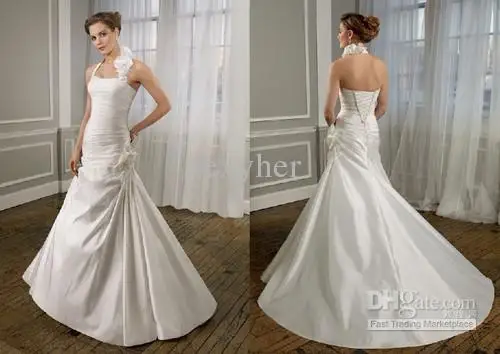 2Elegant and fashionable hanging neck folding satin wedding dress white/ivory | Свадьбы и торжества