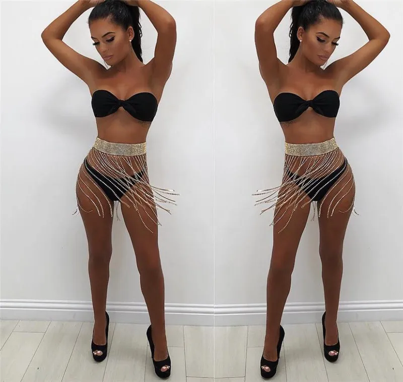 2018 Glitter Gold Diamonds Mini Skirt sexy Bodycon Sequin Tassel Crystal women shinning Party Club Skirts Birthday Outfits | Женская