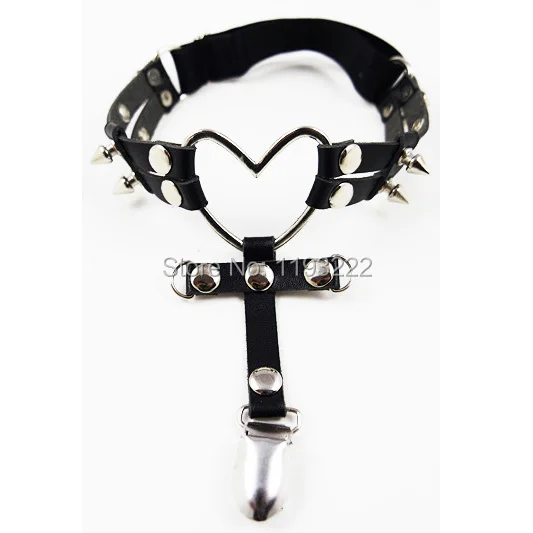 Sexy Punk Gothic Real Leather Garter Harness Large Big Heart Belt Double Studded Cross Leg Ring Loop | Женская одежда