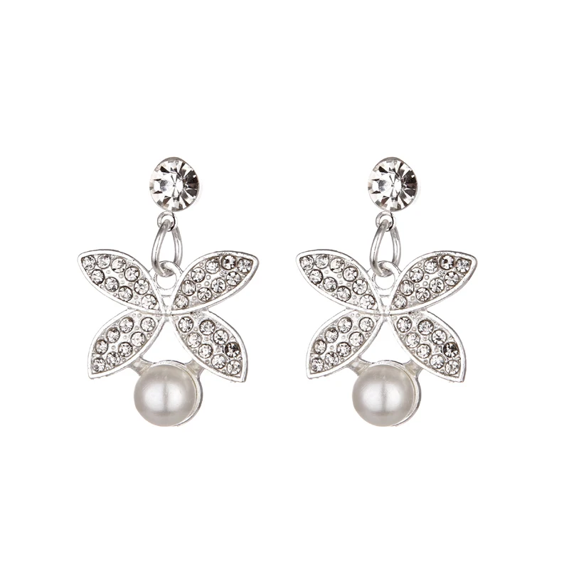 Simulated Pearl Bridal Wedding Jewelry Sets Silver Color Butterfly Flower Necklace Earrings Engagement | Украшения и аксессуары