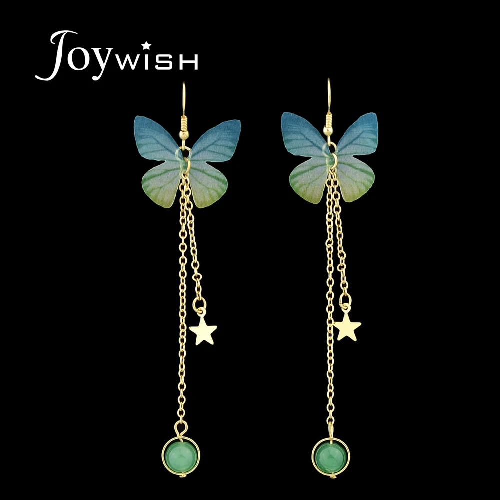 Joywish милые Стиль золото Цвет длинная цепь с синий зеленый ярко фиолетовый бабочки