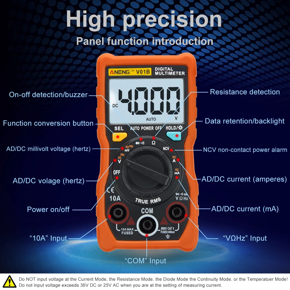 ANENG V01B 4000 отсчетов Цифровой мультиметр comprobador Автомобильный Электрический dmm Транзистор тестер измеритель емкости тестовая точка