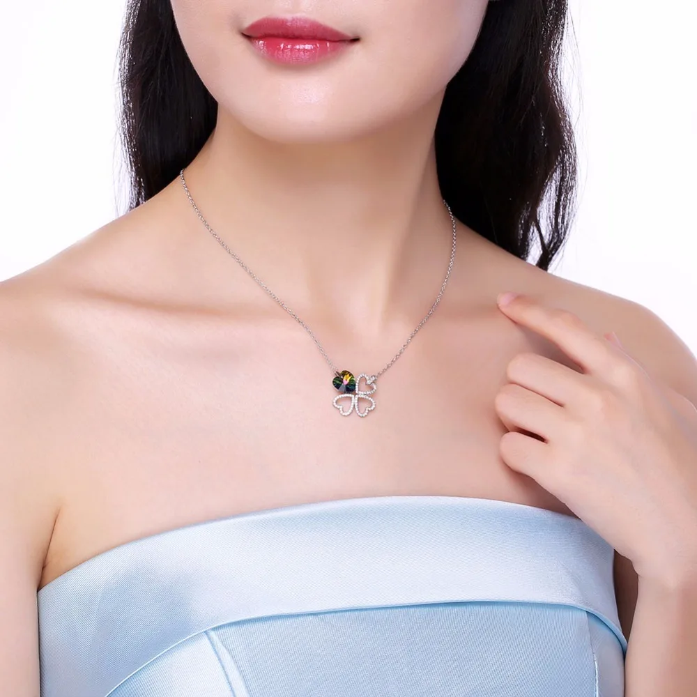 Lekani четыре листа ожерелья в форме клевера кулон сердце кристалл от Swarovski серебро