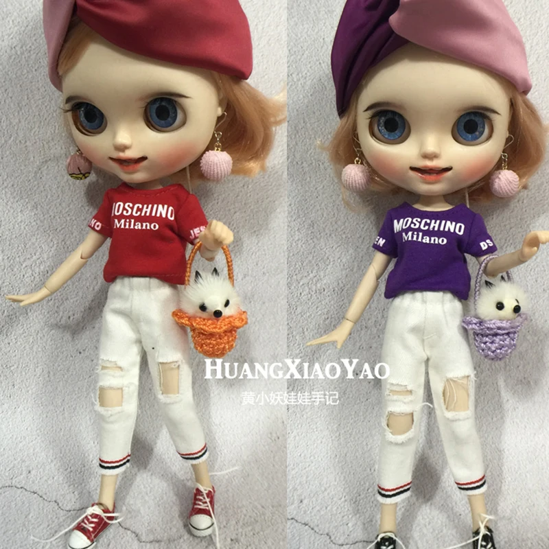 2 шт./компл. Doll's Blyth Clothes Спортивная футболка + джинсы для рубашки Barbi брюки Azone licca