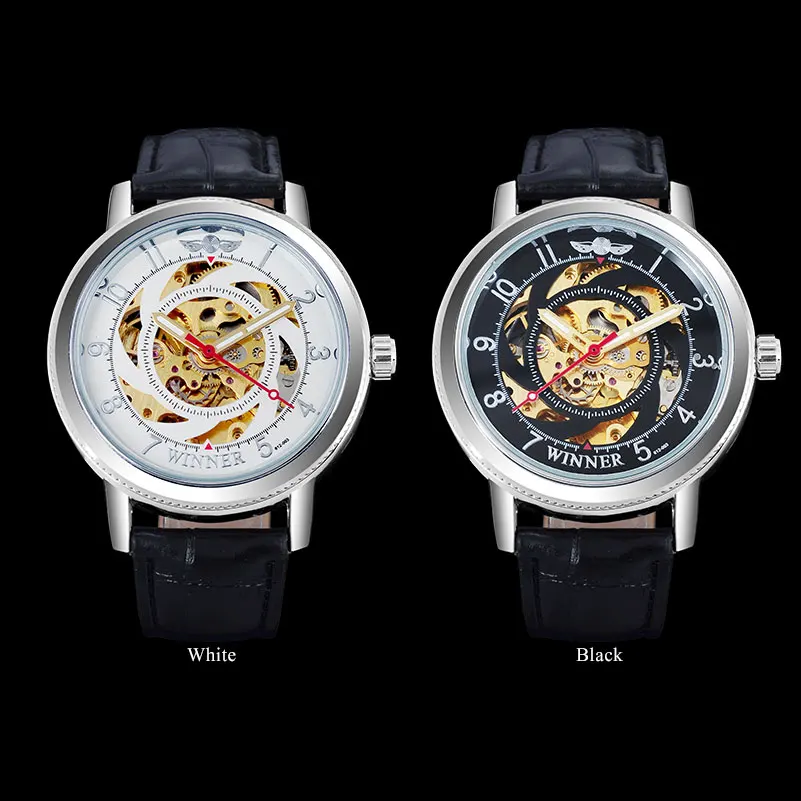 Мужские часы WINNER новые модные и повседневные с изображением скелета