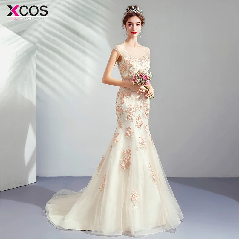 2019 Совок розовый цветок Русалка платье для выпускного вечера Длинная белая