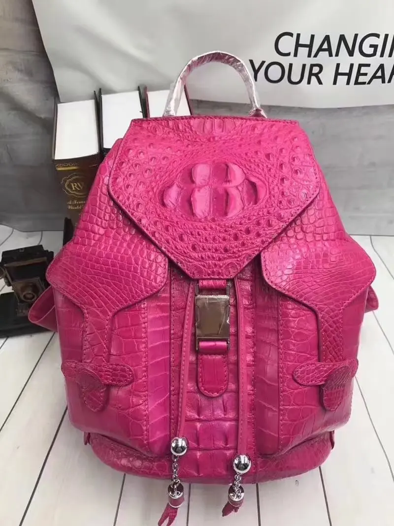 Шикарный дизайнерский женский большой рюкзак из натуральной крокодиловой кожи