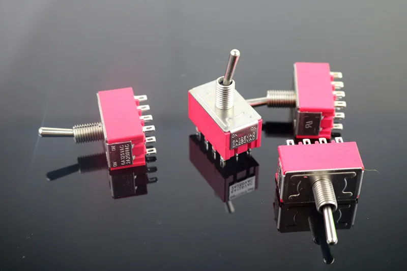 Красный 10 шт. 6A/125VAC 2A/250VAC 12 штепселный 4PDT Вкл/на 2 Позиции мини MTS 402 тумблер