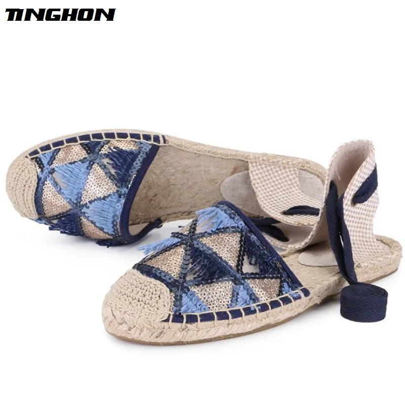Женские парусиновые туфли TINGHON с кисточками и блестками на шнурках дышащие|Обувь