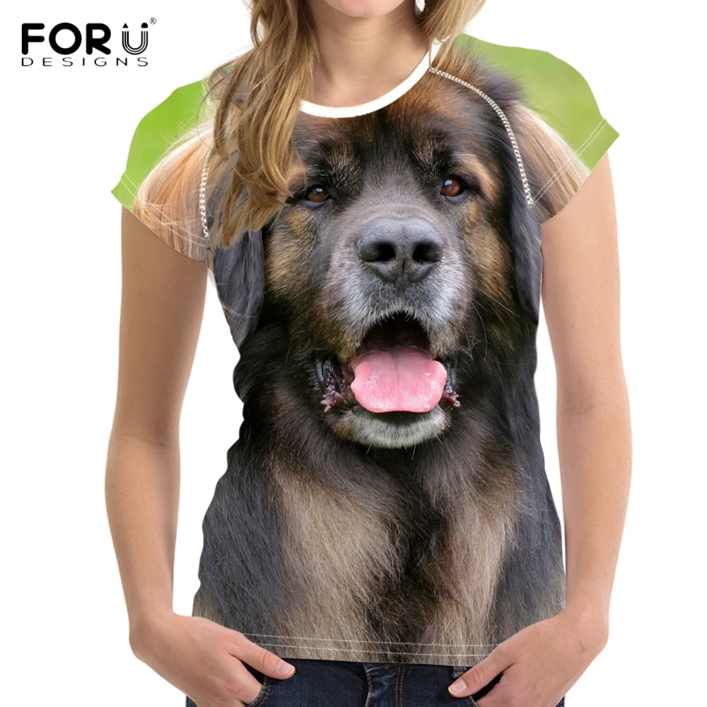 FORUDESIGNS/Повседневная футболка для женщин с милым 3D принтом собаки Leonberger