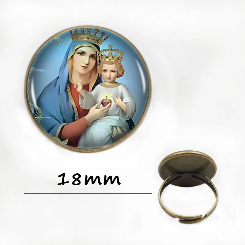 Женская цепочка с кабошоном винтажная длинная Серебряная подвеской Дева Мария