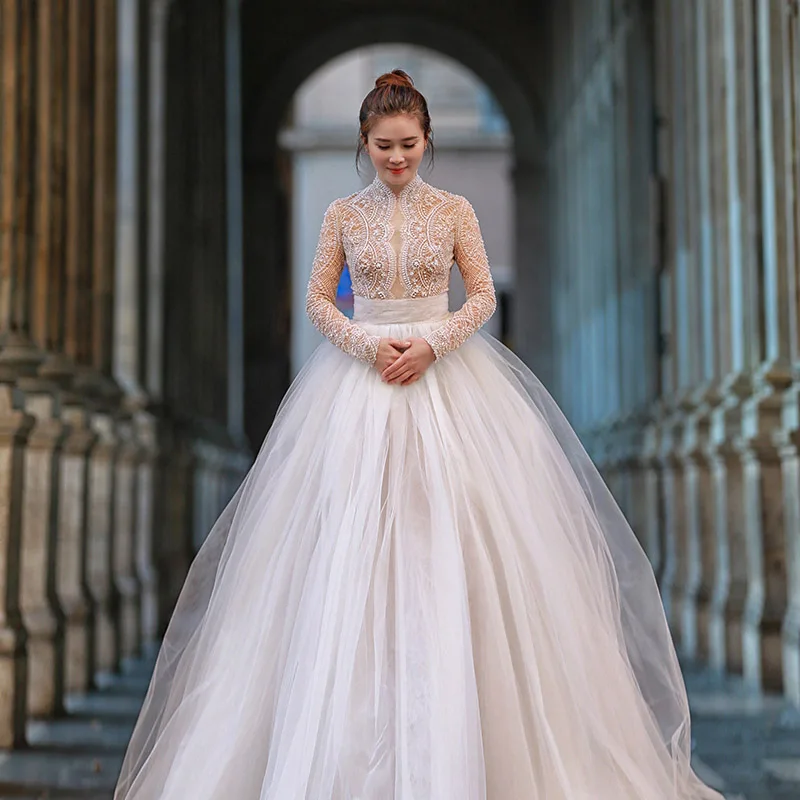 Vestido De Noiva Princesa Бальные Свадебные платья с длинными рукавами 2018 аппликационные