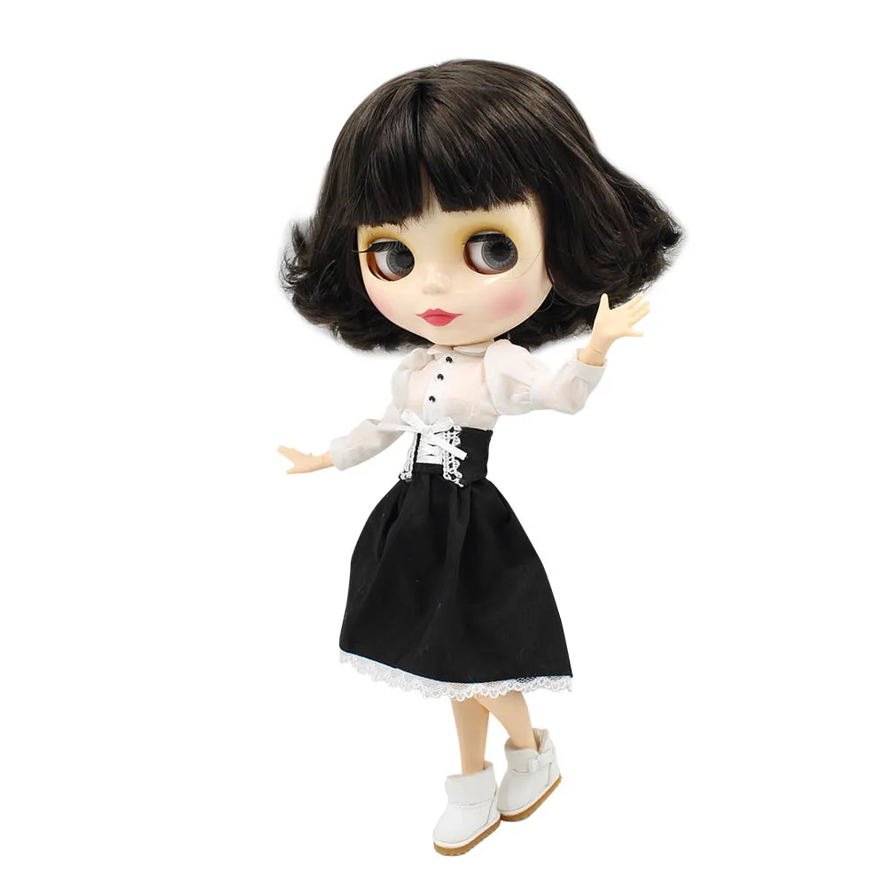Кукла Blyth с белой кожей 1/6 черные короткие волосы голова Bobo шарнирное тело