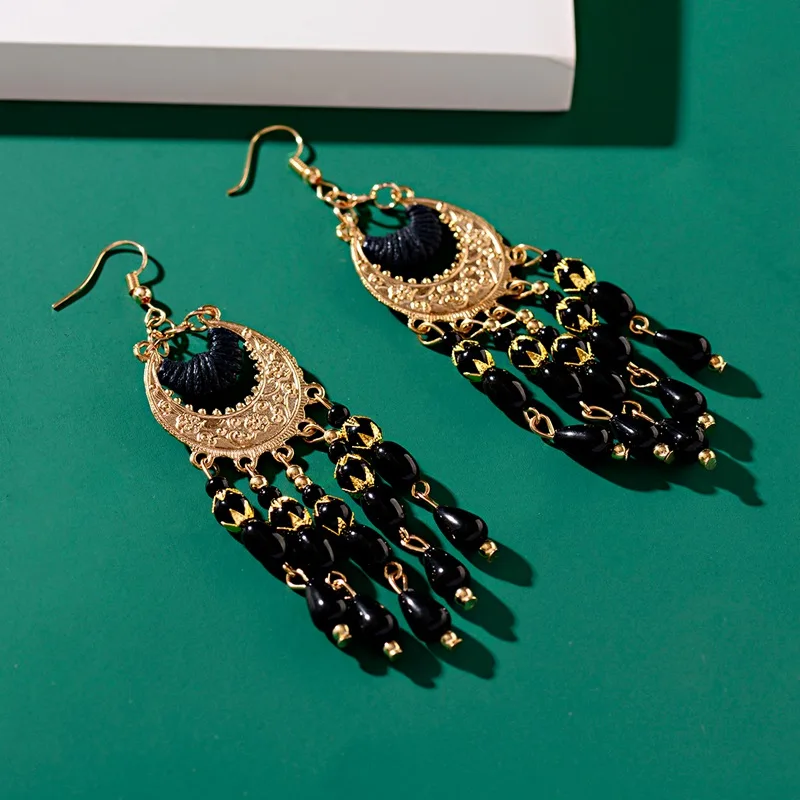 Винтажные богемные черные бусины серьги jhumka индийские тибетские украшения