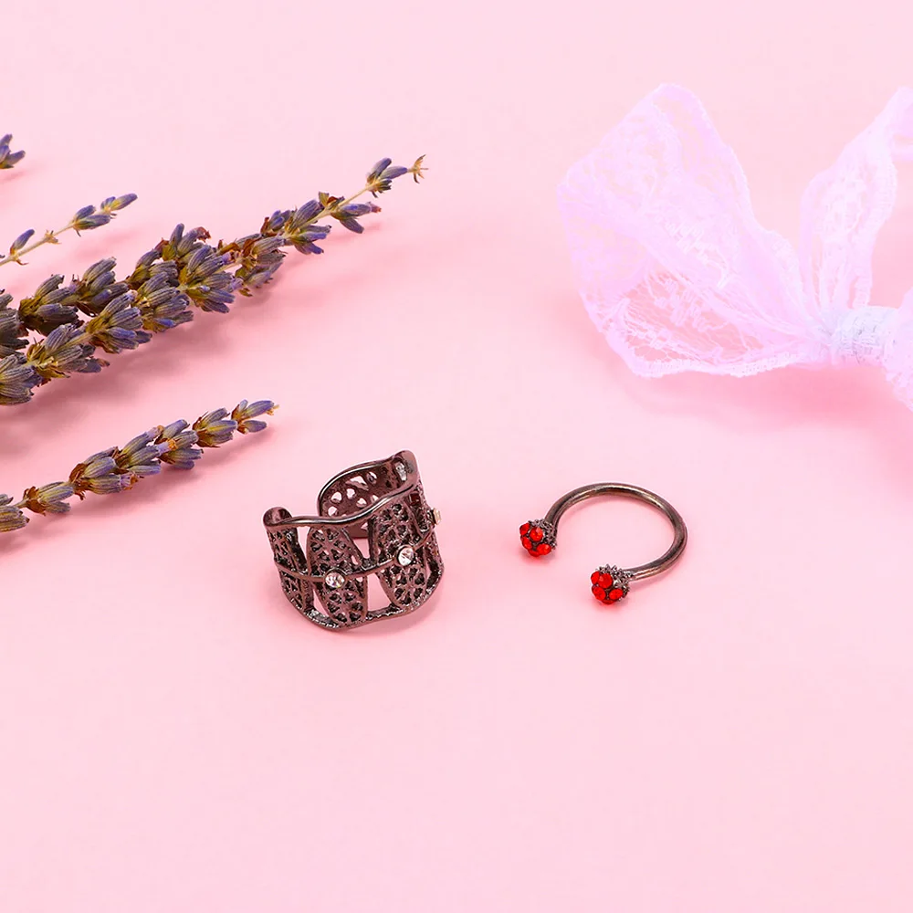 2 шт. корейские новые винтажные Ретро полые красные Кристальные кольца миди на