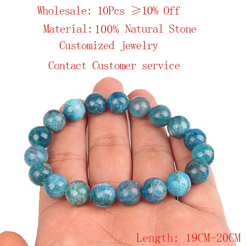 Natural Stone Blue Apatite Round Phosphorite Beads Elastic Bracelet 4 6 8 10 12mm Healing Women Jewelry Gifts | Украшения и