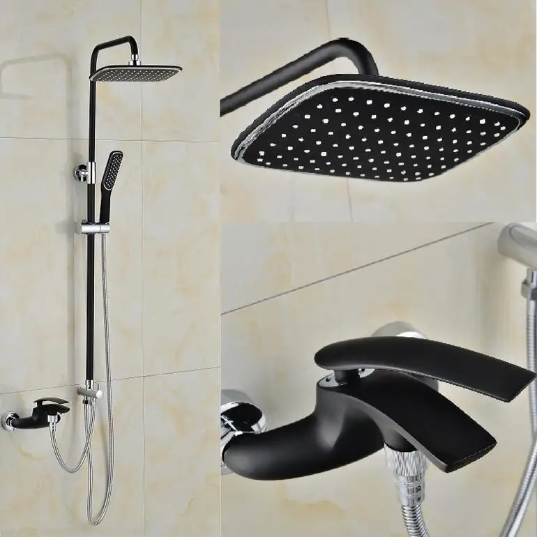 New high quality brass material chrome and black bathroom shower faucet set rainfall bath | Обустройство дома