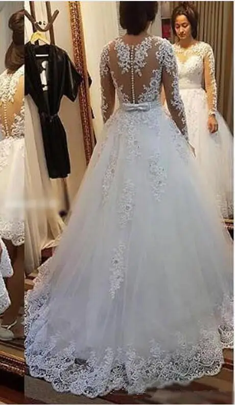 WD402 длинное платье Элегантный Vestido De Noiva одежда с длинным рукавом свадебное 2018