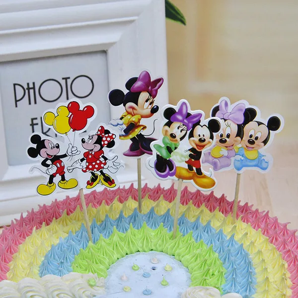 Mickey Mouse 24 шт. Белоснежка Принцесса Dupcake топперы флажки для торта Baby Shower День рождения поставки торт декоративные шляпы с палочками - Цвет: Mickey Mouse