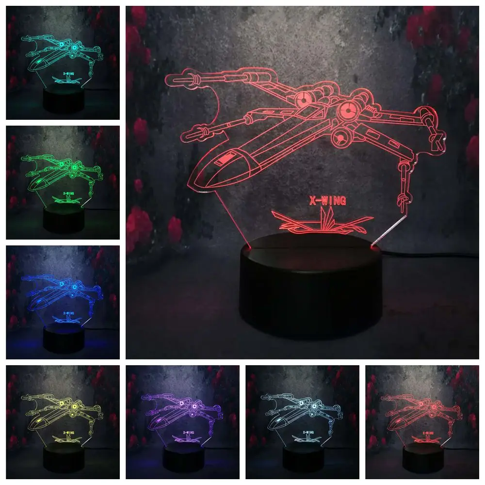 X-WING creative Star Wars Plane Model Night Light Military acting Apply Machine 3D LED USB Charge Bulb Table Lamp Bedroom | Лампы и