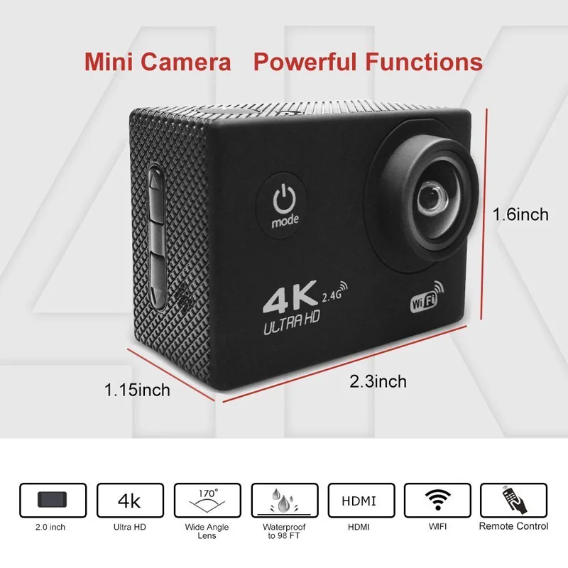 Tekcam 16MP 4 К WI-FI Дистанционное действие Камера Ultra HD 1080 P 2.0 &quot170D extreme шлем deportive 30